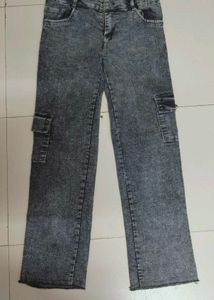 Women's Acid Wash Cargo Jeans