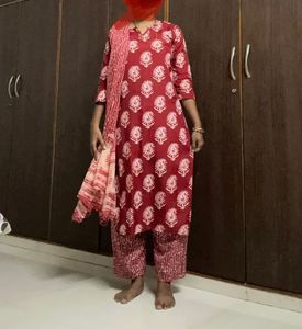 Poly Cotton Kurta Bottom Dupatta Set