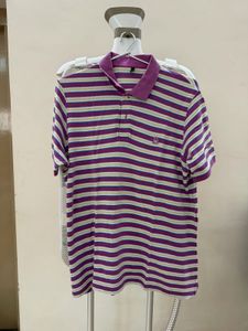 Striped Polo Shirt - Vibrant Purple &amp; White