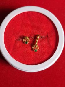 Gold Tone Stud Earrings with Green Stones