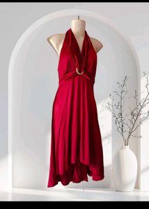 Elegant Red Halter Midi Dress