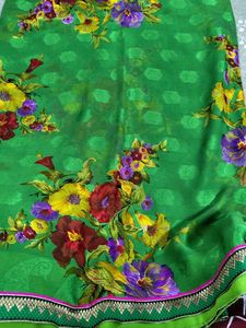 Vibrant Floral Print Green Saree