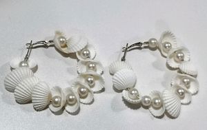 White Cell Pearl Hoop Earrings