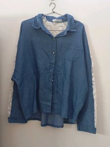 Denim Lace Sleeve Shirt
