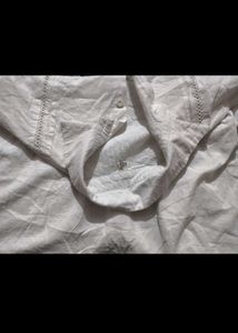 Chic White Lace Trimmed Button-Up Shirt