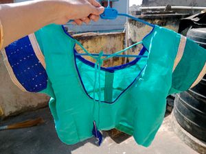 Elegant Teal Embroidered Saree &amp; Blouse