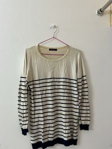 white blue striped top