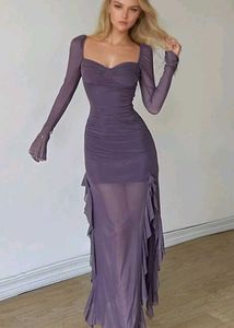 Elegant Purple Sheer Mesh Dress