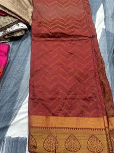 Maroon Saree with Gold Zigzag Pattern