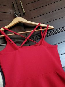 Ginger Red Fit &amp; Flare Cross back strap Mini Dress