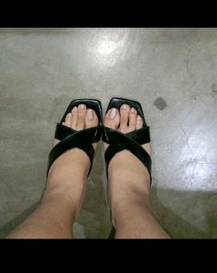 Black Patent Wedge Sandals