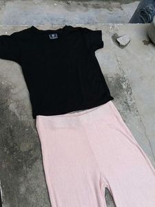 Comfortable Pink Wide-Leg Pants with black crop to