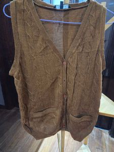 Brown Knit Vest with Pockets