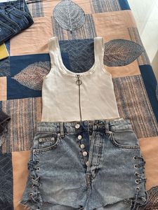 Denim Lace-Up Shorts