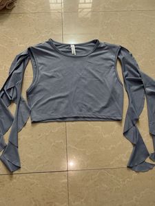 Stylish Grey Crop Top with Unique Sleeves