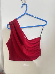 Red One-Shoulder Crop Top