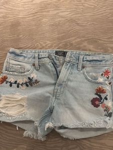Abercrombie Denim Floral Embroidered Frayed Shorts