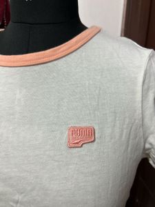 White T-Shirt with Peach Trim