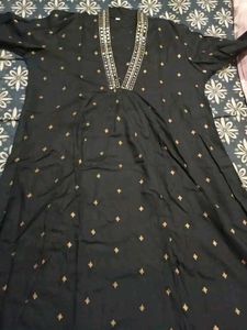 Elegant Black Kurta with White Dots