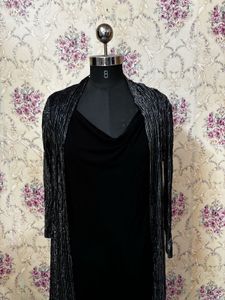 Chic Black Dress with Shimmer Cardigan