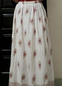 White Peacock Print Maxi Skirt
