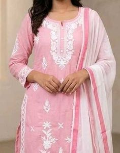 Pink Embroidered Kurta Set with Dupatta
