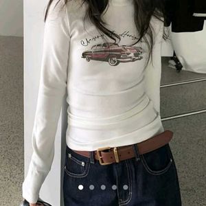 White Long Sleeve T-Shirt with Car Graphic