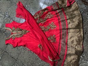 Vibrant Red Kurta Set with Gold Embroidery