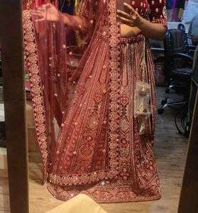 Exquisite Maroon Velvet Lehenga Choli with dupatta