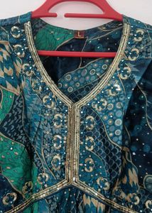 Teal Printed Kurti Set (with Dupatta)