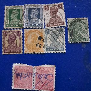 7 Vintage British India Postage Stamps Collection