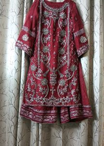 Maroon Embroidered Kurta Set with Sharara