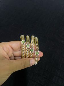 Set of 4 Designer Bangles with Green Stones