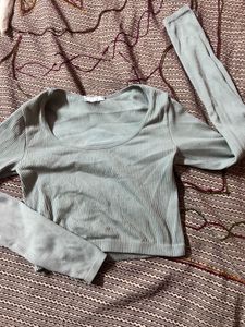 Light Blue Ribbed Long Sleeve Top