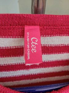 Pink Knit Sweater with White Stripes