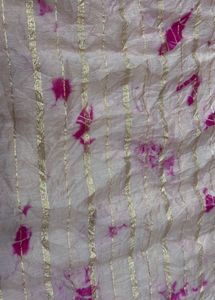 Pink Tie-Dye saree with Golden Stripes(no blouse)