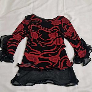 Y2k Vintage Gothic Dark Romance Red Rose Print Top