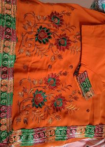 Rust colour Saree Sequin work and embroidery