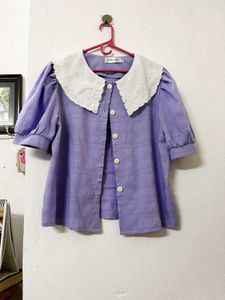 Cute korean  Lavender Puff Sleeve Top