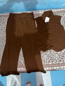 Brown Sleeveless co krd set with Matching Pants
