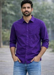 Men's Purple Long Sleeve Button-Up Shirt