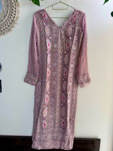 Mauve Handcrafted chickenkari suit pallazzo set