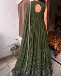 Olive Green Embellished Anarkali Gown