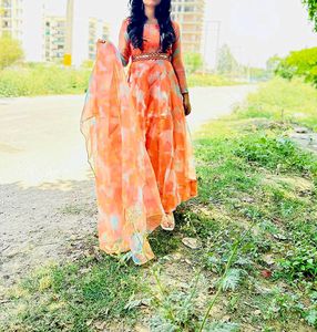 Orange Tie-Dye Anarkali Gown