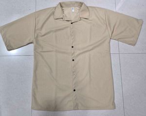Men's Beige Striped Short Sleeve Shirt