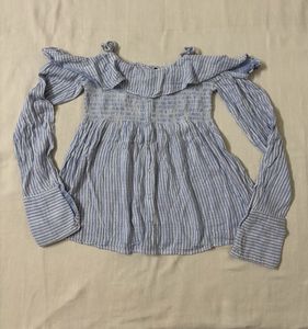 Blue Striped Off-Shoulder Smocked Top