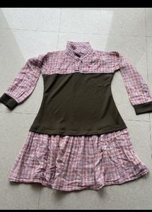 Girls Plaid & Solid Color Dress