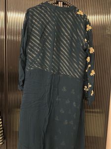 Elegant Teal Kurta with Gold Embroidery and skirt