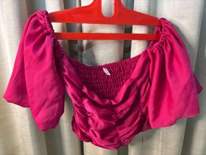 Fuchsia Puff Sleeve Smocked Top