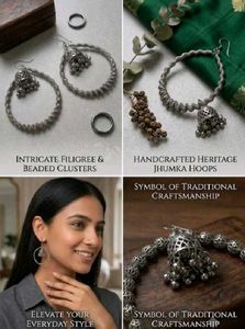 (3 combo)Handcrafted Ethnic Jhumka Earrings &amp; Brac